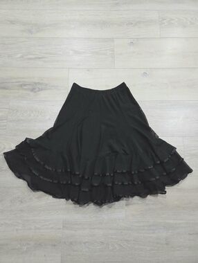 Black Ruffle Layered Skirt Pull On Stretch Mesh Small/Medium Whimsigoth